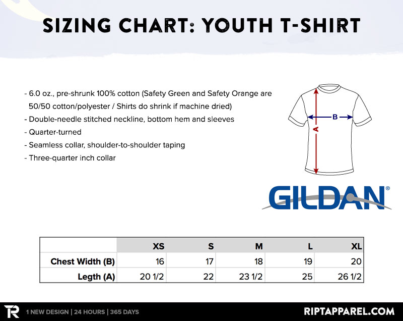 Gildan Brand Youth Size Chart